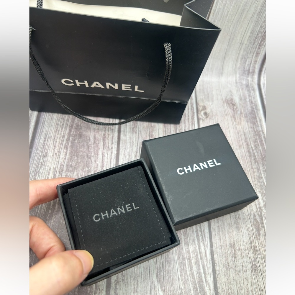 CHANEL Silver CC Rhinestone Accent Pierced Stud Earrings + Box & Bag - Picture 14 of 15